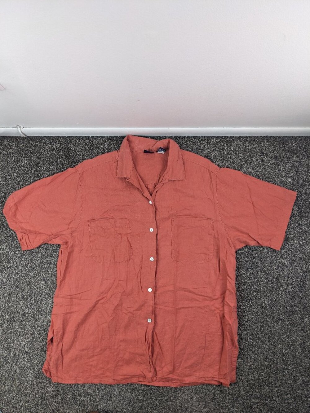 Vintage Gap Shirt Oversized Linen Loop Collar Camp Button Up Pink Womens Medium